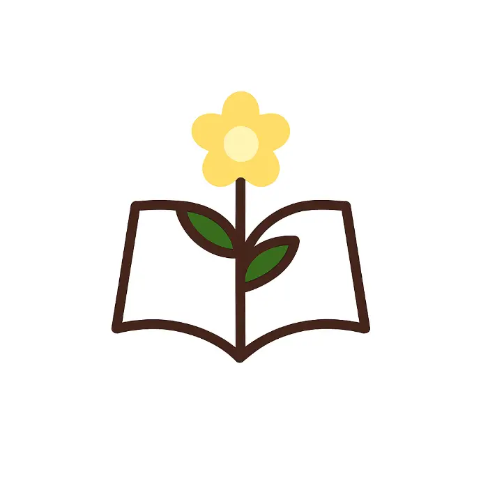 Logo cristiano: flor que brota en medio de la Biblia, símbolo de plenitud y crecimiento espiritual.