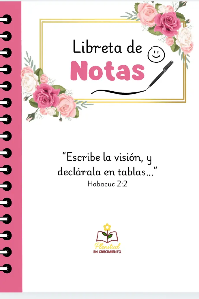 Libreta cristiana fucsia con diseño floral y planificador espiritual semanal para mujeres cristianas.